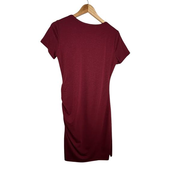 BTFBM Burgundy Ruched T-Shirt Dress Size S Bodycon Stretch Preppy Classic - Picture 4 of 8